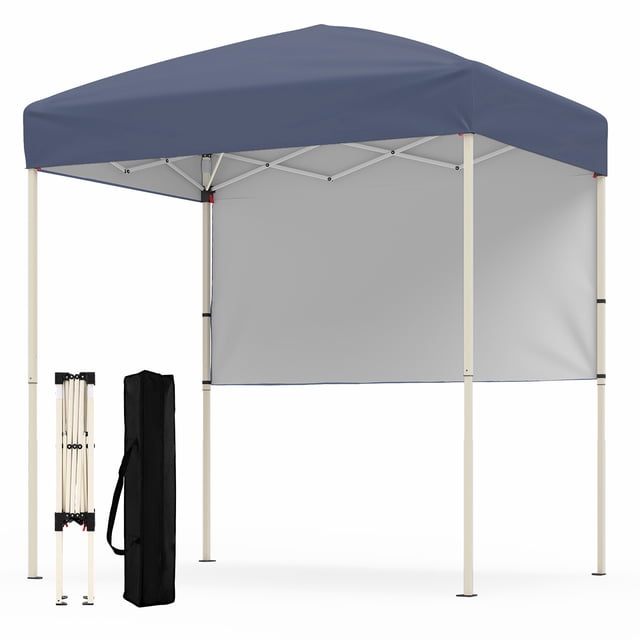 Costway Pop-Up Canopy Tent with 1 Half Sidewall, Easy Setup Folding Outdoor Sun Shelter Gray