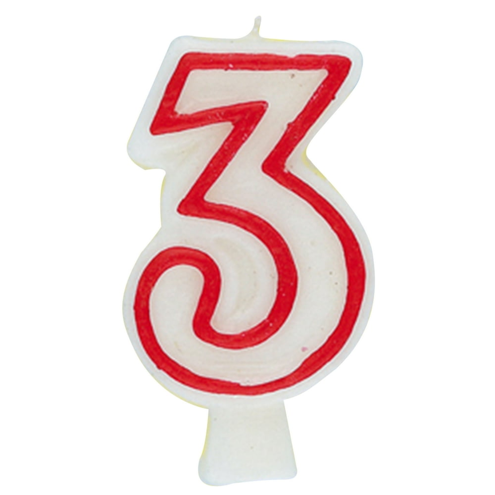 Number 3 Birthday Candle, 2.75 in, Red and White, 1ct