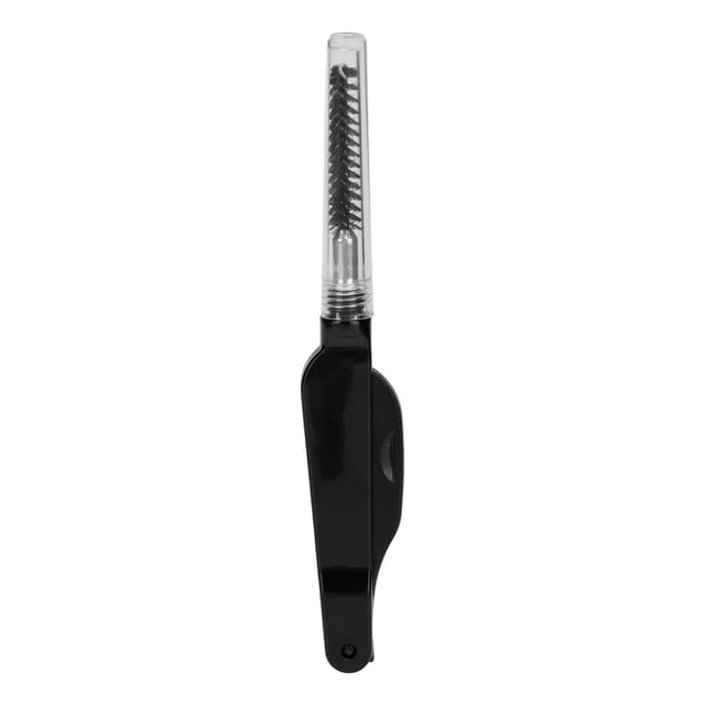 Peine de dientes para pestañas 2 en 1 de acero inoxidable con dos cabezales, cepillo plegable para cejas y dientes para maquillaje, color negro