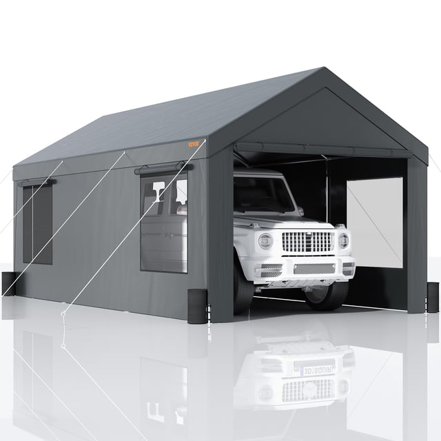 VEVOR Carport, toldo para coche resistente de 12 x 20 pies, refugio para garaje al aire libre con paredes laterales extraíbles