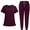 04-Wine, variant on Women Scrub Sets,Women Stretch Collar Neck Solid Color Scrub Top & Yogga Cargo Pants Yogga Waistband Wine L