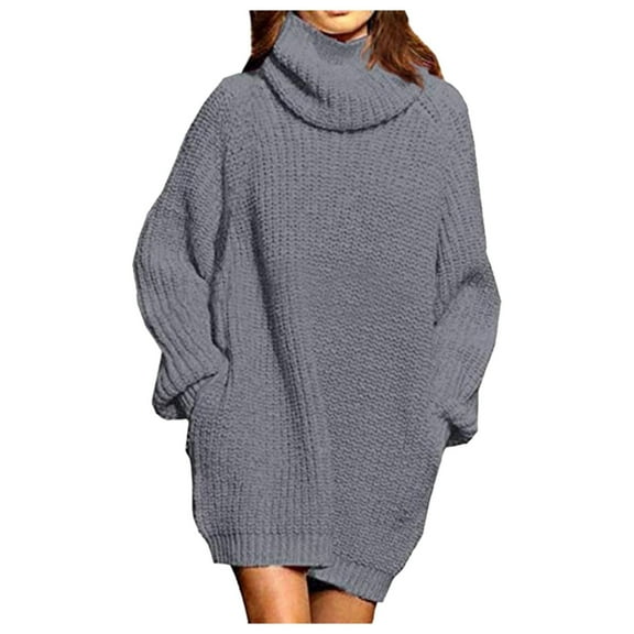 Women's Pullover Sweater Long Sleeve Turtleneck Dress with Pockets for Autumn Winter Fashion