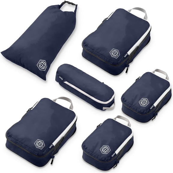 TRIPPED Travel Gear 6-Piece Compression Packing Cubes for Luggage, Navy Blue