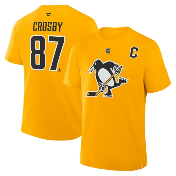 Men's Fanatics Sidney Crosby Gold Pittsburgh Penguins Authentic Stack Name & Number T-Shirt