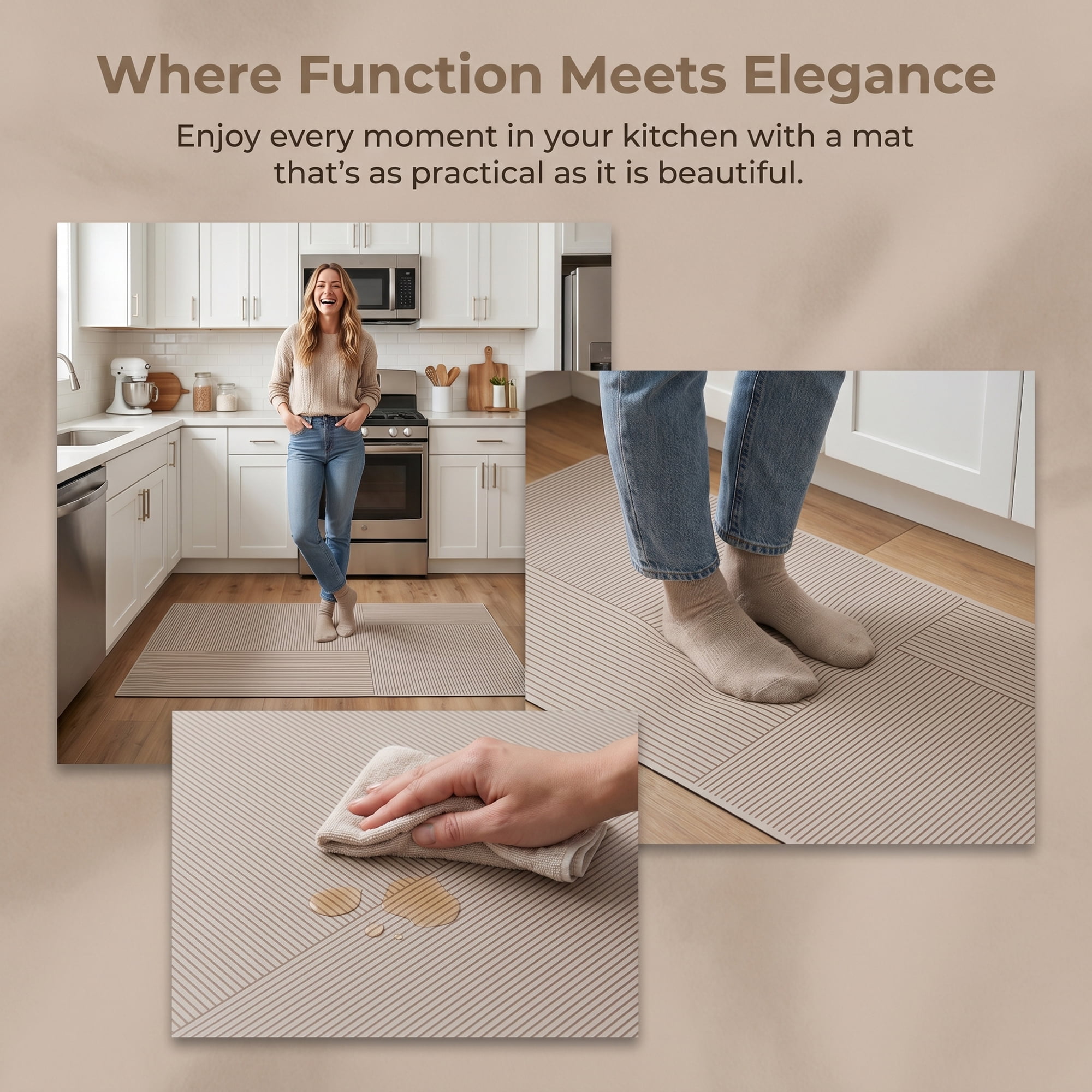 Unique Bargains Geometric Anti Waterproof Non Slip Rubber Mat Beige Line 47" x 18"