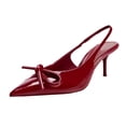 thumbnail image 2 of XUNKUSGA Slingback Heels for Women Trendy Kitten Dress Shoes for Women Comfortable Classic Bow Pointed Closed Toe Ankle Strap Stiletto Womens Slip On Shoes,Red,7, 2 of 9