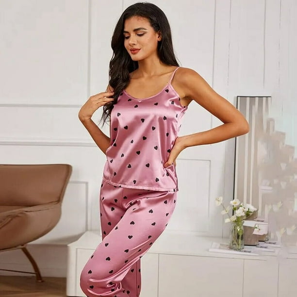 Womens Sexy Lingerie Sleepwear Silk Satin Pajamas Set Cami Vest Nightwear  Pyjama