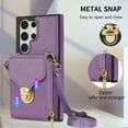 thumbnail image 3 of ELEHOLD Crossbody Wallet Case for Samsung Galaxy S23 Ultra,Premium Leather Case with Card Holders Zipper Pocket Metal Snap Stand Function Detachable Shoulder Strap Luxury Case for Women,Purple, 3 of 8