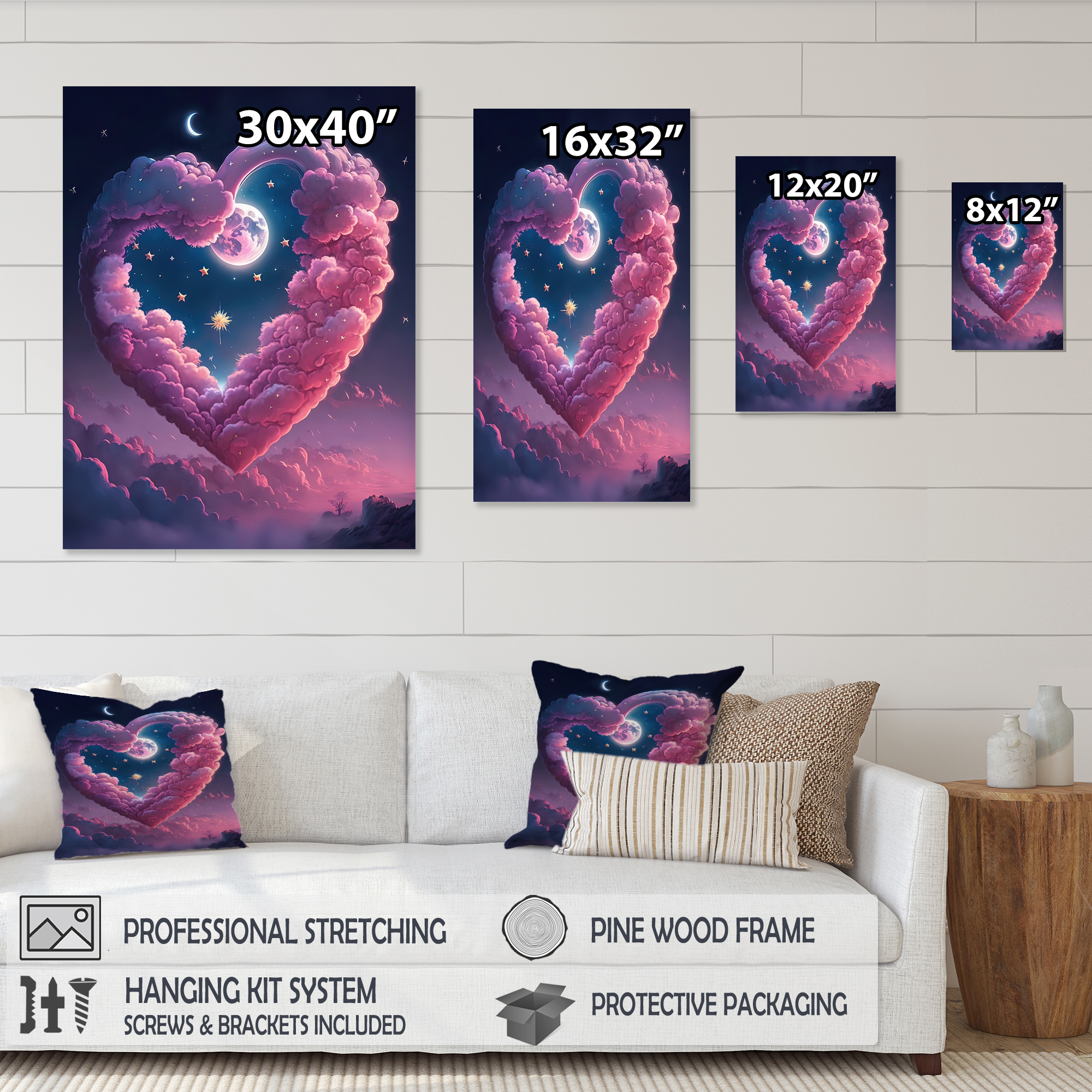 Designart Cotton Candy Cloud Heart I Canvas Wall Art