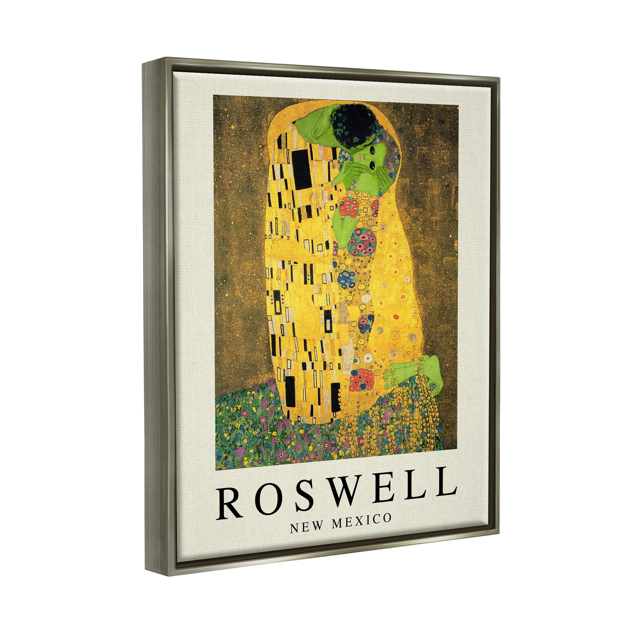 Stupell Industries Funny Roswell NM Alien Klimt Travel & Places Painting Gray Floater Framed Art Print Wall Art