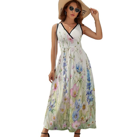Watercolor Wildflowers Dress Fashion Boho Beach Long Dresses Female Party Printed Maxi Dress