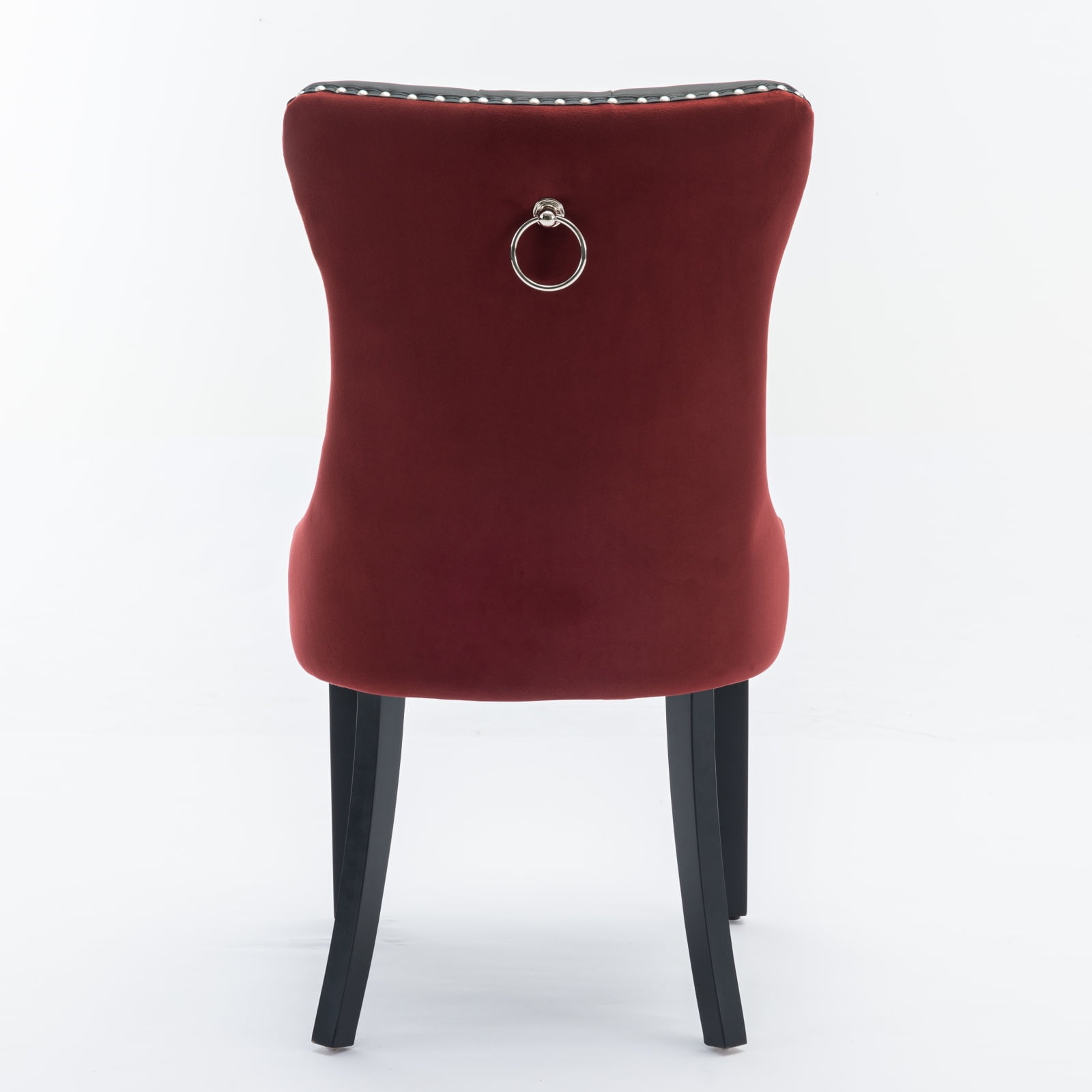 Yoneston Button Tufted Upholstered Dining Chairs Set of 2, Solid Wood Dining Chairs with Nailhead Trim, Elegant Accent Chairs for Dining Room, WineRed & Black