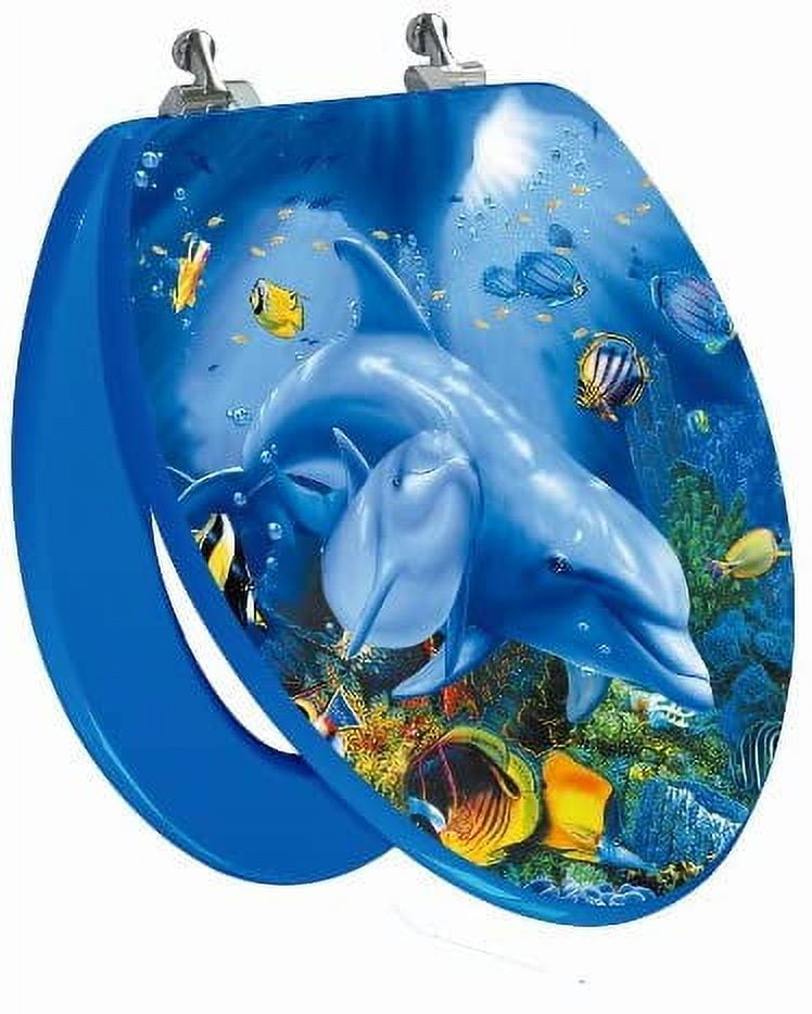 Topseat 6TS3E1151CP 3D Ocean Series Dolphin Mother and Calf Elongated Toilet Seat