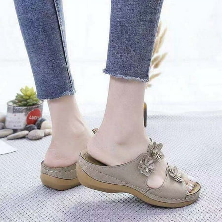 

Summer Women Sandals Comfortable Vintage Casual Beach Open Toe Sandal Slip On Mules Wedge Shoes Slippers