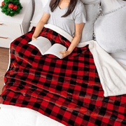 ROSEKIND Black and Red Buffalo Plaid Sherpa Throw Blanket | OEKO-TEX Certified | Reversible Fleece Throw, All-Season | Throw Size 50x60in