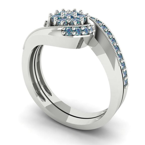 0.45 ct Brilliant Round Cut Blue Moissanite 18K White Gold Solitaire with Accents Engagement Bridal Wedding Ring Band Set size 6.75
