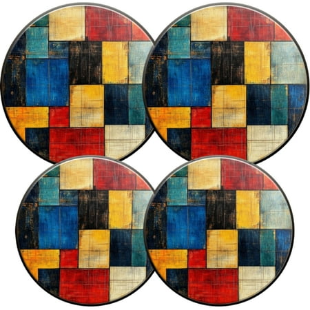 

Electric Stove Burner Covers 4 Pcs Round Gas Burner Cover 8 and 10 Inch Abstract Composition of Colored Squares