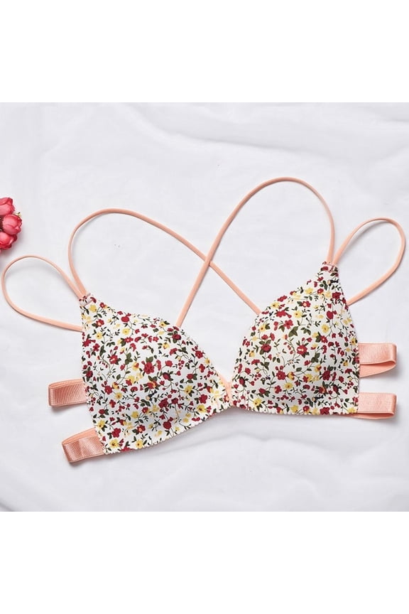 Women Back Beauty Floral Print Bra Front Closure Wire Free Fashion Bra Sexy Padded Bralette Lingerie Push Up Bras Underwear