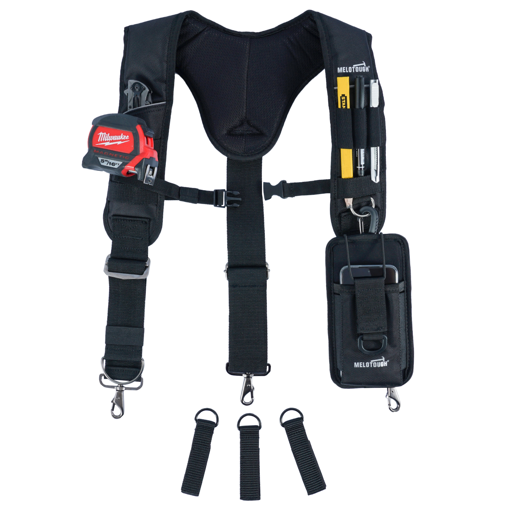 Supreme Leather Padded Tool Belt Suspenders – Adjustable With 4 Detachable D-Loops