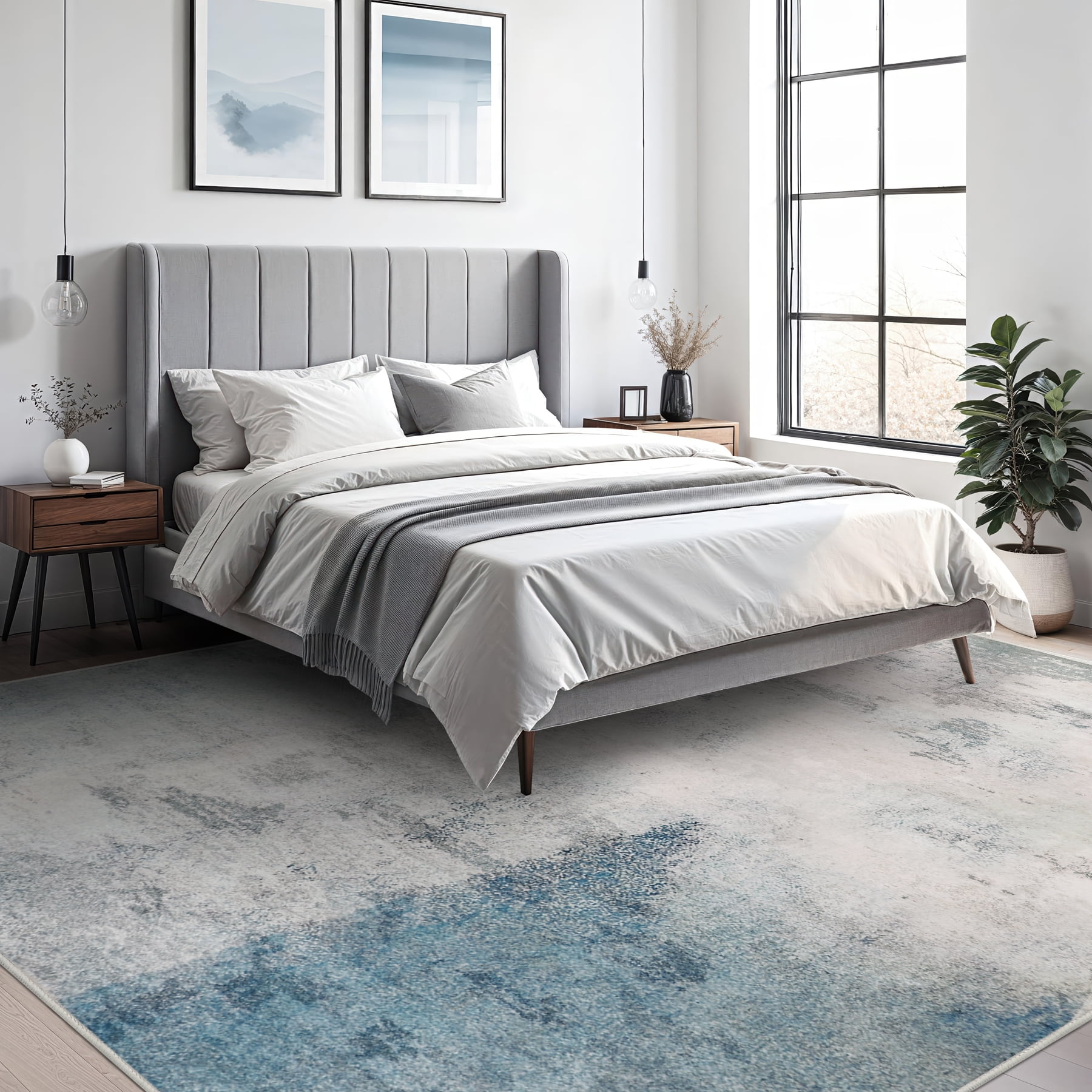 Aonewoe 8x10 Area Rugs for Living Room Abstract Washable Rugs Soft Neutral Bedroom Rug Non Slip Indoor Carpet for Living Room, Dining Room, Playroom, Office (Blue/Gray)