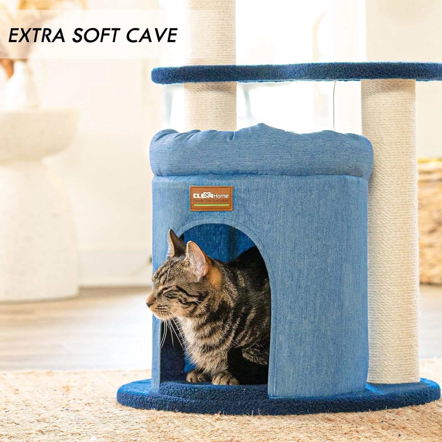 ClevaHome Stylish Cat Tree for for Small Spaces, Kittens, Ultra-Soft Fabric Condo & Cozy Perch, Durable Sisal Scratching Post, and Interactive Hanging Pompom