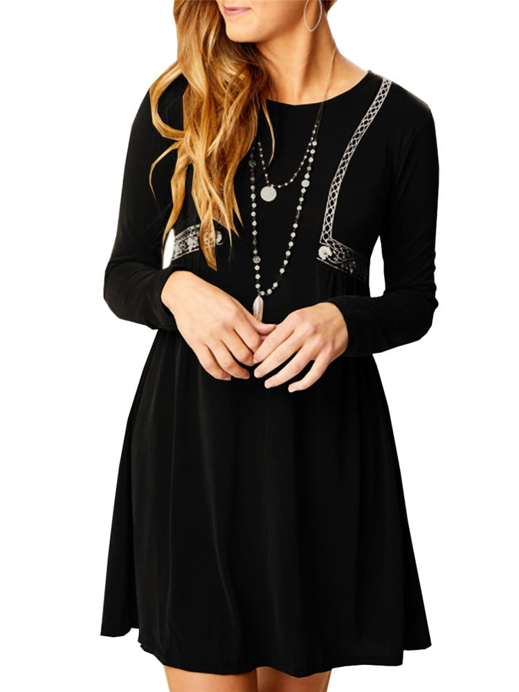 long sleeve black dress walmart