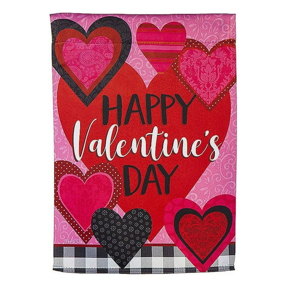 Evergreen 18.00In Valentines Hearts Garden Flag, , Suede Pink Red Black Double Sided 14S10654