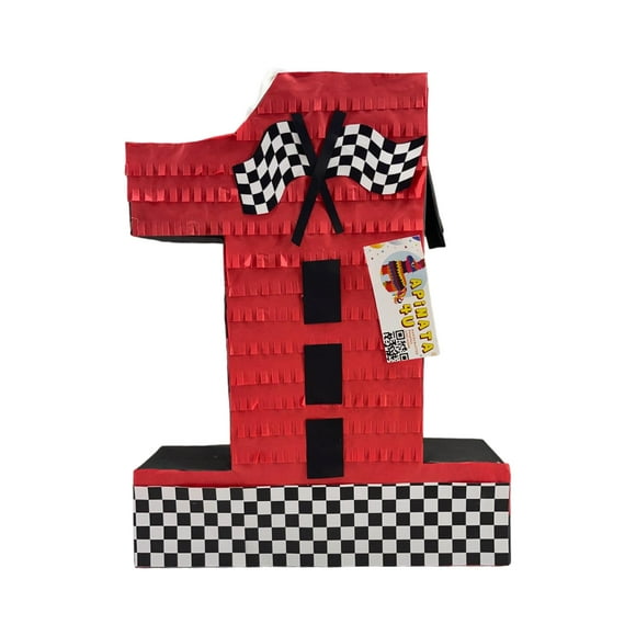 APINATA4U Number One Race Car Pinata, Red Checkered Flag for First Birthday, Racing Theme Party Supplies, Race Track Decor, Kids Pinata, Boys 1st Birthday, Race Car Checkered Flag Design