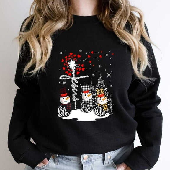 Faith Hope Love Snowman Funny Jesus Dandelion Christian Christmas Graphic SW9199 Unisex Sweatshirt, Up to Size 5XL