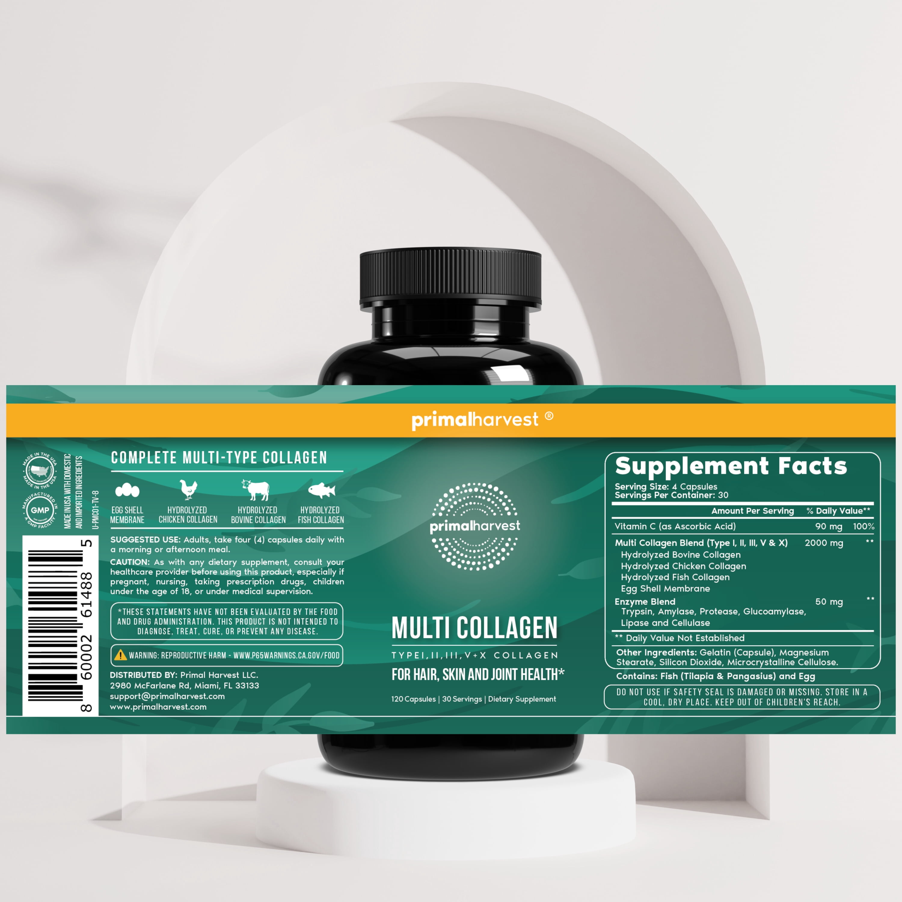 Primal Harvest Multi Collagen Capsules, 120 Count