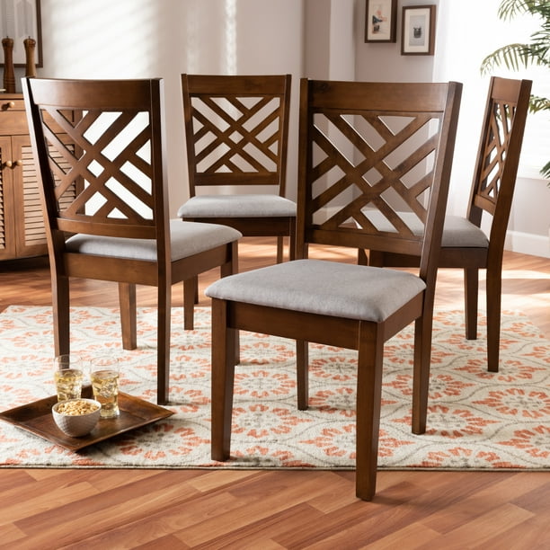 Baxton Studio Caron Modern and Contemporary Grey Fabric Upholstered Walnut Brown Finished 4 
