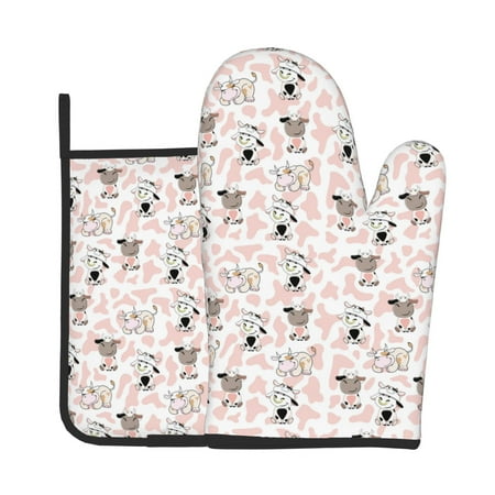 

Vsdgher Cute Cartoon Cows Oven Mitts and Pot Holders 2 pcs Set High Heat Resistant Kitchen Oven Glove for Baking and Cooking