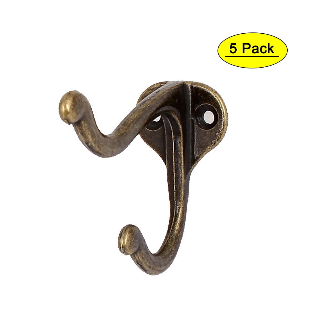 Uxcell 2.4' Length Metal Bronze Tone Wall Mount Clothes Double Hooks, 5 Pack