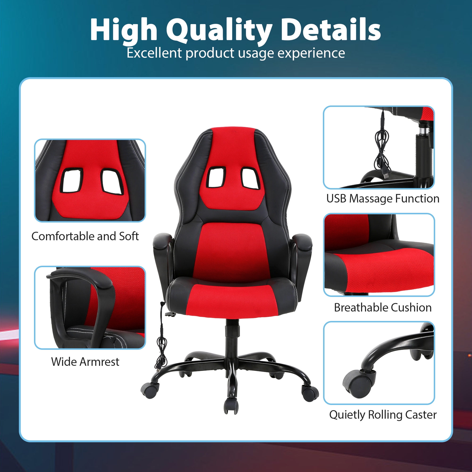 Pinksvdas Gaming Chairs Red 4D Arms and Builtin Airbag Lumbar