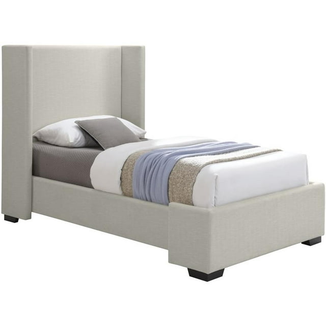 Meridian Furniture Lit Simple en Tissu Texturé en Lin Beige Oxford