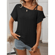 thumbnail image 4 of Blusas Cruzadas de un Solo Hombro para Mujer, Camisetas de Verano con Hombros Descubiertos, Blusas Casuales de Corta con Ojales. Negro S, 4 of 8