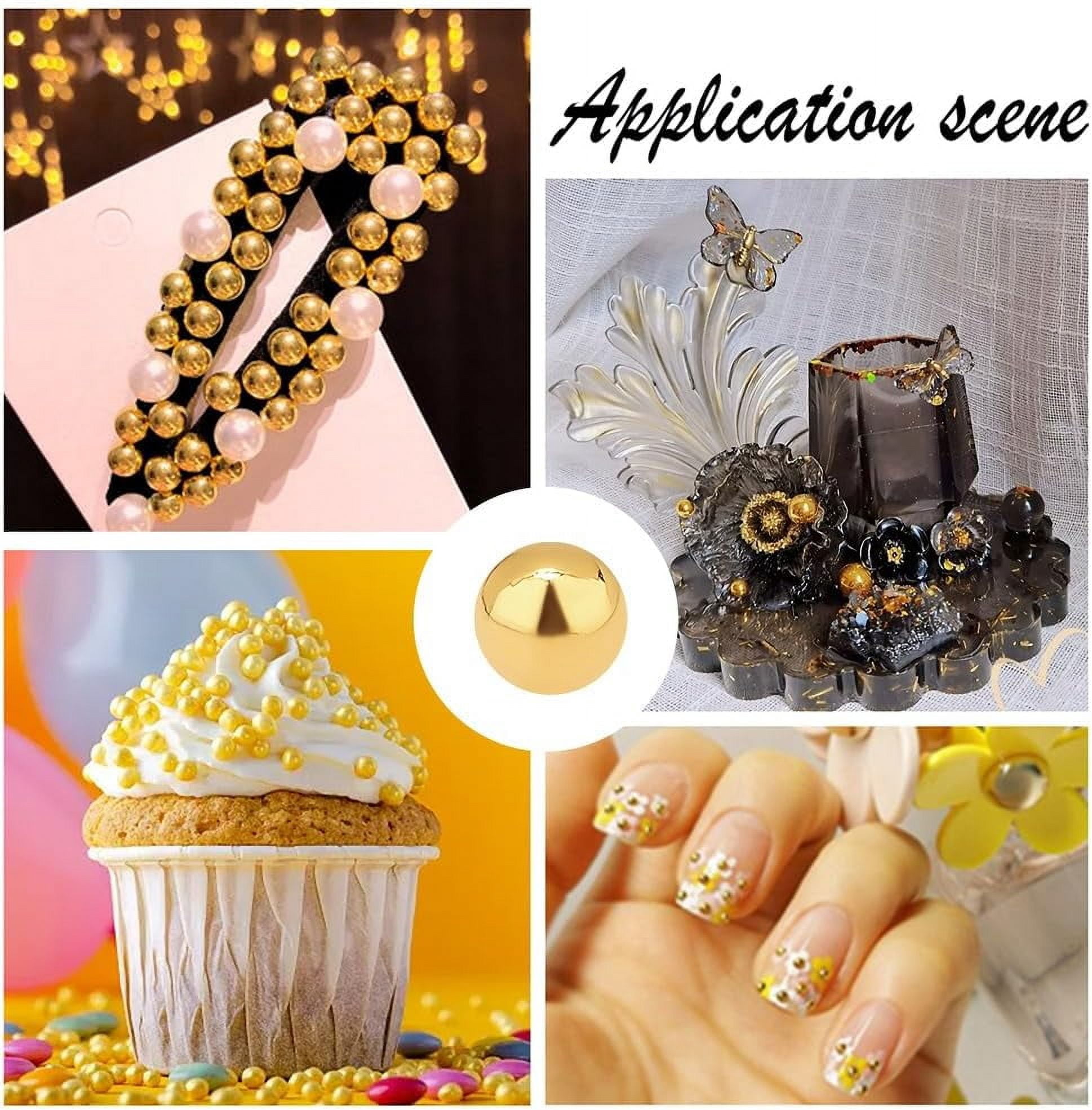 2400pcs 4mm Mini Golden Pearl Beads No Hole Loose ABS Plastic Pearl Beads Resin Filling Material Pearl Beads for Resin Crafting Nail Art Makeup Jewelry Making and Wedding DIY