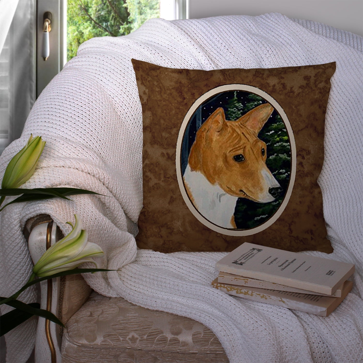 Carolines Treasures SS8172PW1414 Basenji Fabric Decorative Pillow, 14Hx14W, multicolor
