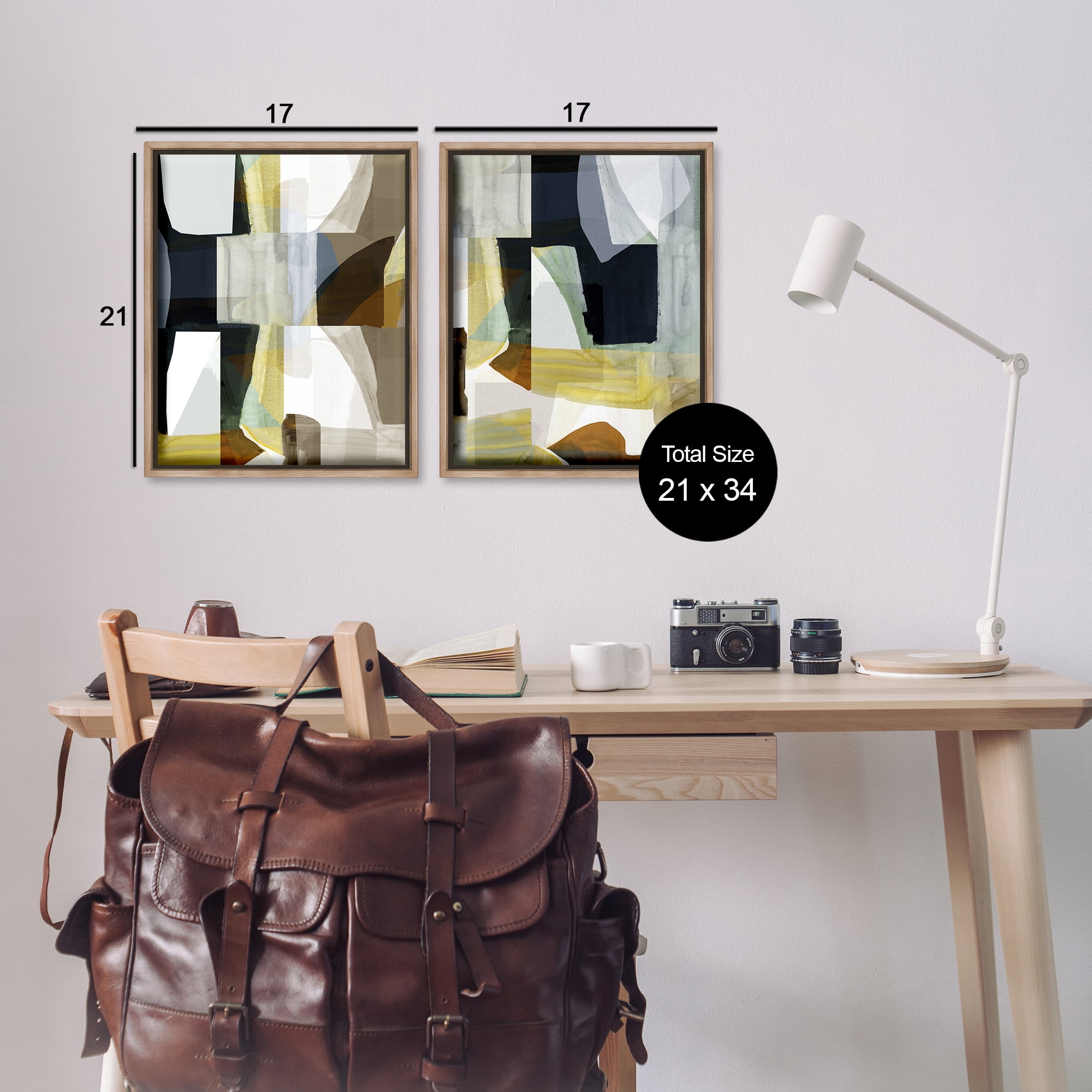 Stupell Industries Geometric Desert Motif Abstract Painting Brown Floater Framed Canvas Art Print Wall Art, 17 x 21, Set of 2