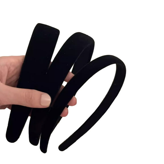 3PCS Black Velvet Padded Headbands for Women, Soft Simple Headband for Girls and Teens, Plain No Teeth Thick Hoops Hair Accessories