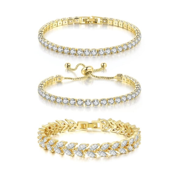 3PACK Women Tennis Bracelet Set Zirconia CZ Diamond Dainty Adjustable Bracelets