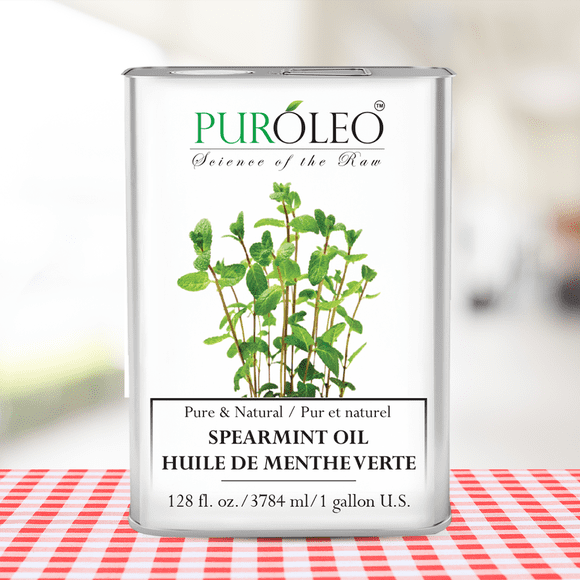 PUROLEO Spearmint Essential Oil 128 Fl Oz/3785 ML (Packed In Canada) 100% Pure and Natural Aromatherapy Oil Freshness Unleash the Cool, Refreshing Aroma of Spearmint, Undiluted and Perfect