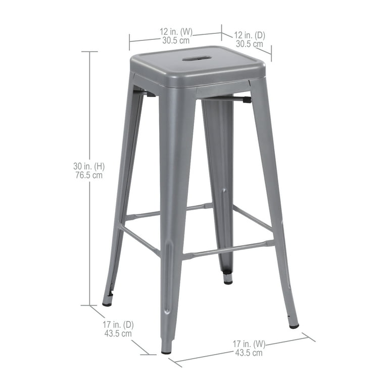 Howard 30inch Metal Stackable Barstool Set of 4 Silver Color for Indoor
