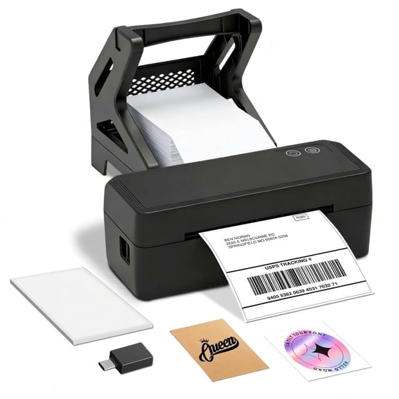 Black 4x6 Thermal Label Printer with Stand, Wireless Shipping Label Maker