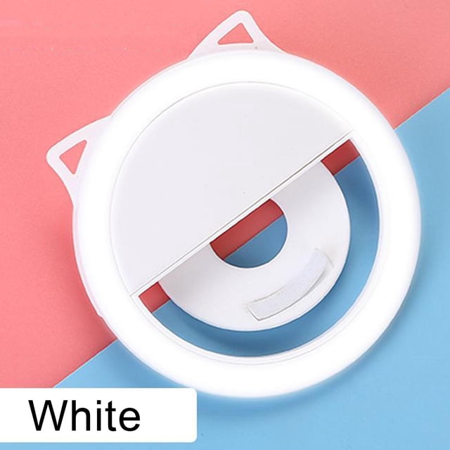 , Clip Portátil , 3 Brillos Ajustables para Teléfono, Fotografía, Cámara, Video, Maquillaje para Niñas - Blanco Redondo Hugo Luz del anillo del teléfono