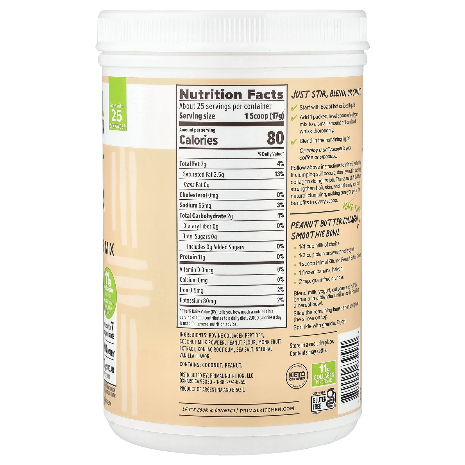 Primal Kitchen Collagen Fuel Peanut Butter 14.03 oz Powder
