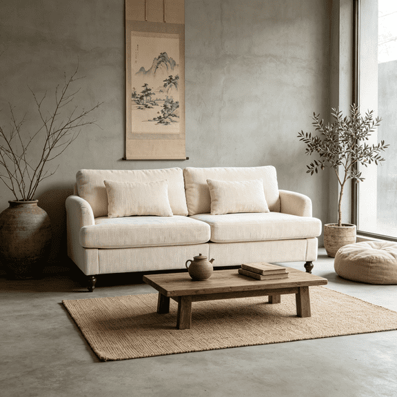 Mid Century Modern Loveseat Sofa, 2-Seat Chenille Upholstered Couch with Wood Legs, Removable Cushions, for Living Room, Bedroom, Apartment, Beige