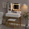 thumbnail image 2 of Qinaqin Makeup Vanity Escritorio con Mirror Charging Station LE cm de Profundidad Lights 4 Cajones 2 Abierto Shelves y Stool para Dormitorio o Studio, 2 of 5