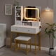 thumbnail image 3 of Makeup vanity escritorio con mirror estación de carga LED lights 4 cajones 2 abiertos estantes y stool para dormitorio o makeup studio, 3 of 5