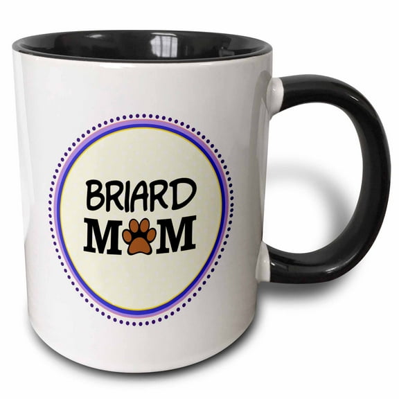 3drose, Briard Dog Mom - Doggie Mama by Breed - Paw Print Mum Love - Doggy Lover - Proud Pet Owner Circle, 11oz Two-tone Black Mug